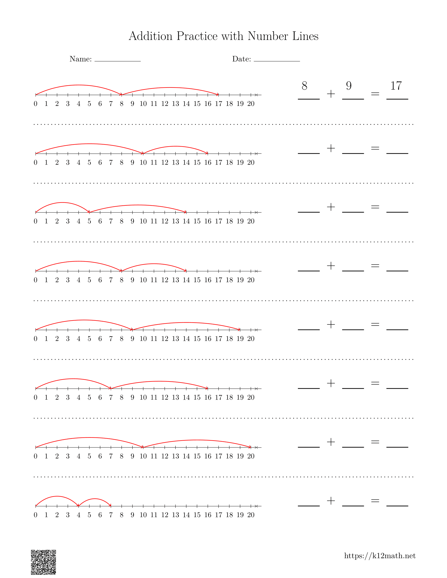 Number line to 20