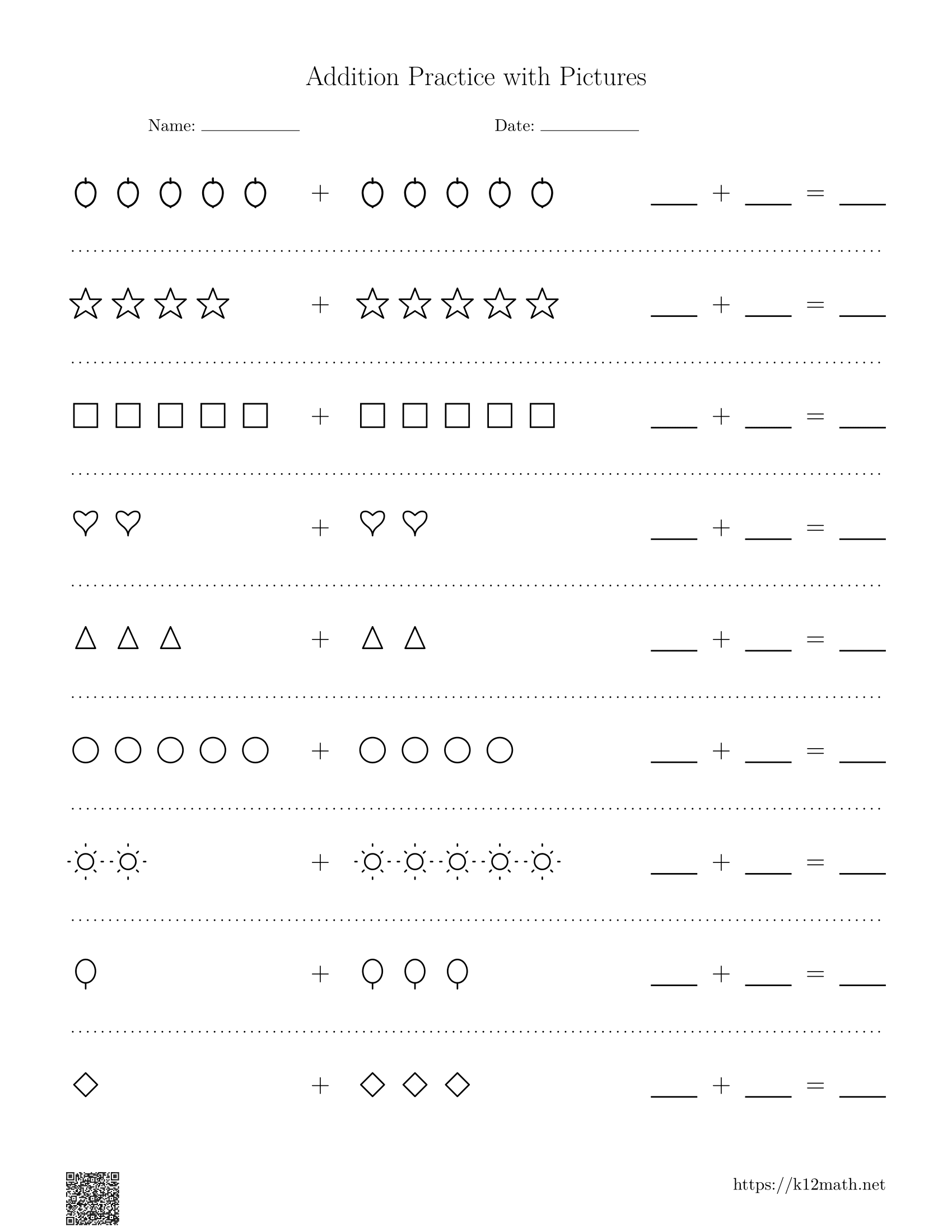 Adding with pictures (sums up to 10)