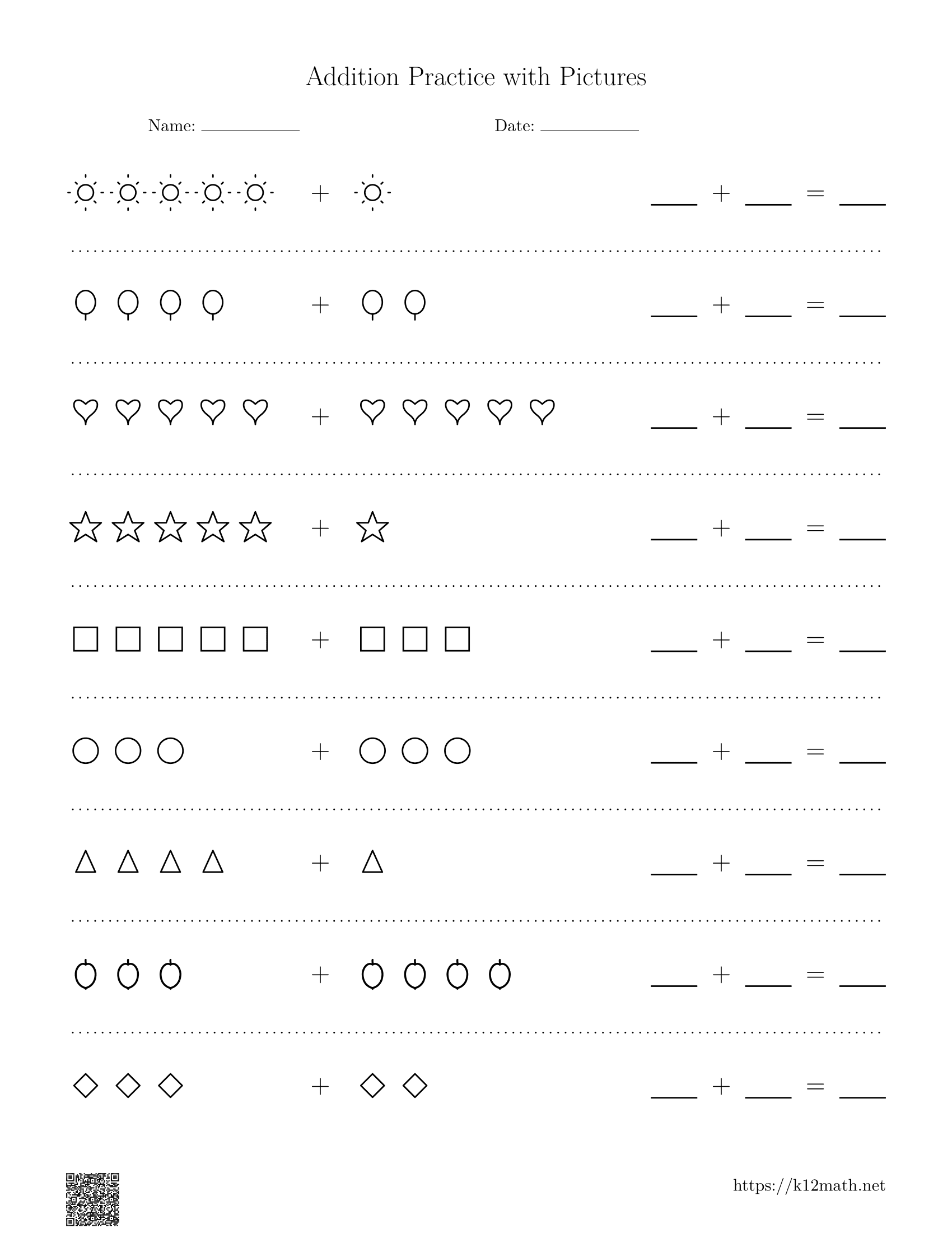 Addition to 10 Worksheet 3