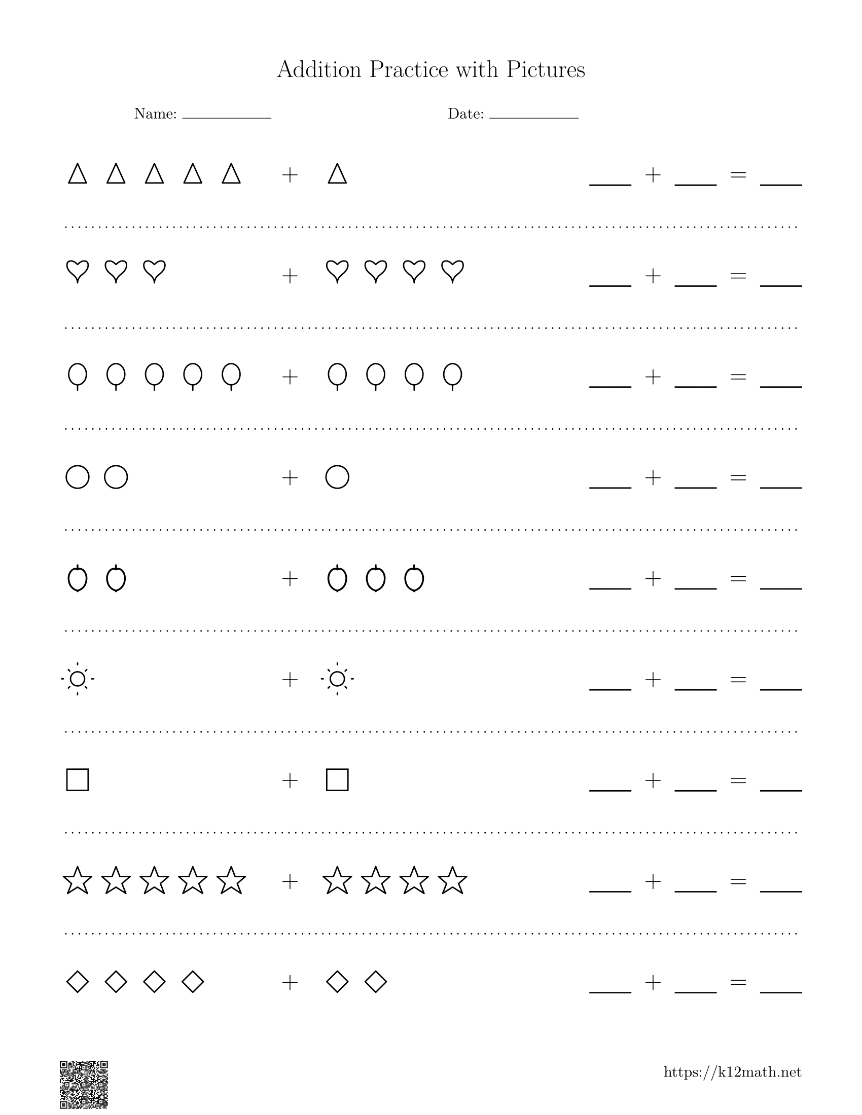 Addition to 10 Worksheet 5