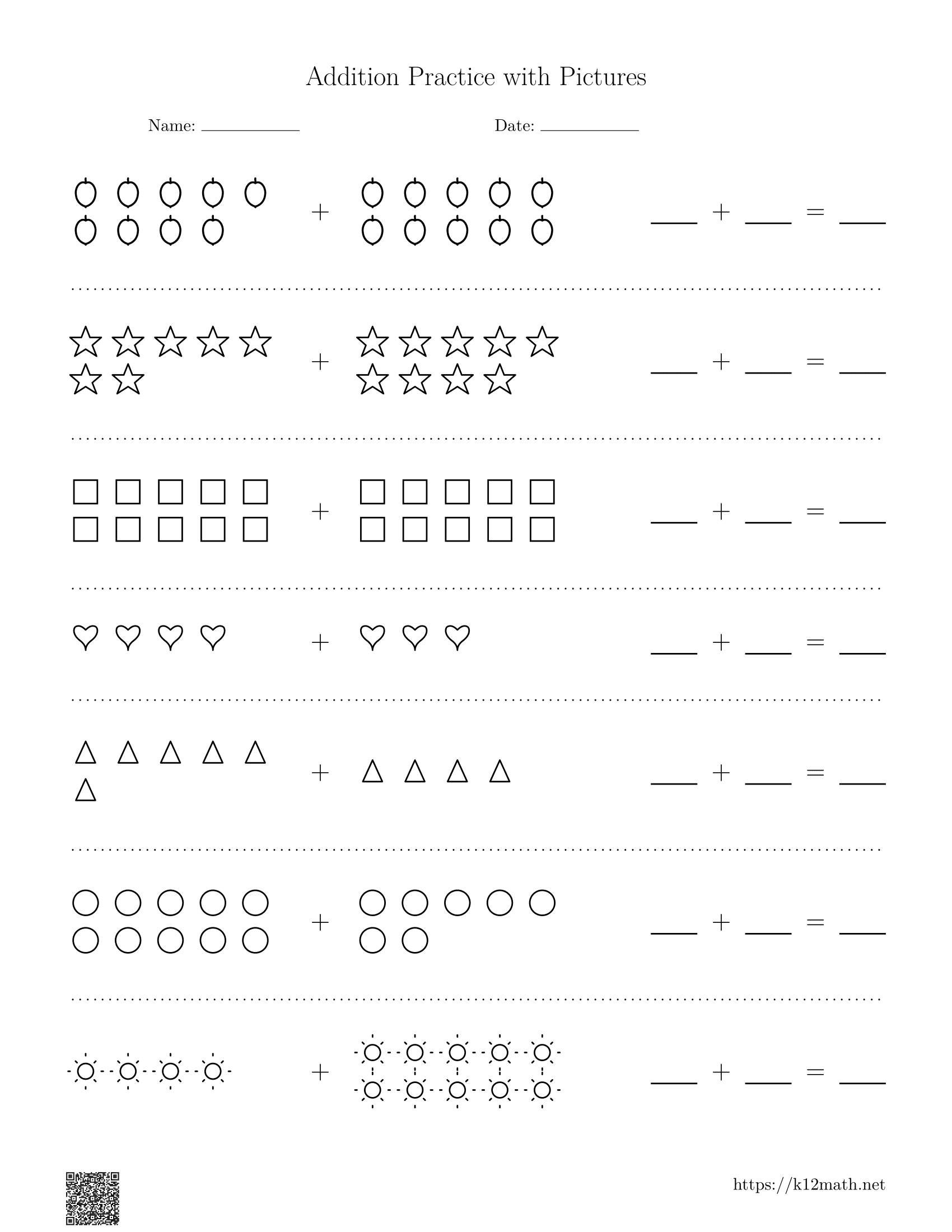 Adding with pictures (sums up to 20)