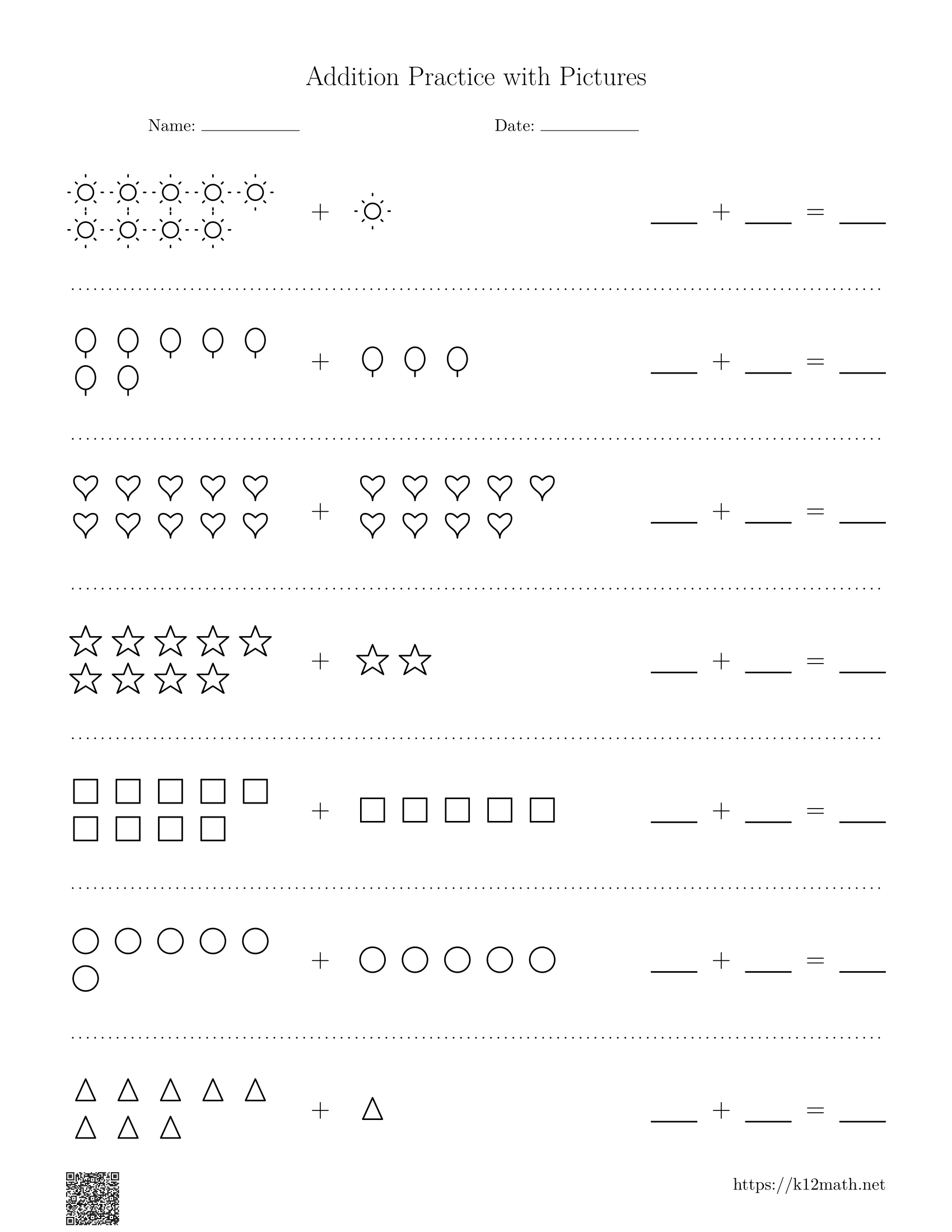 Addition to 20 Worksheet 3